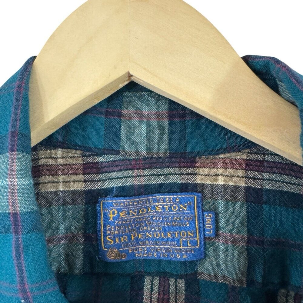 Vintage Pendleton Large Long Wool Button Shirt Pl… - image 3